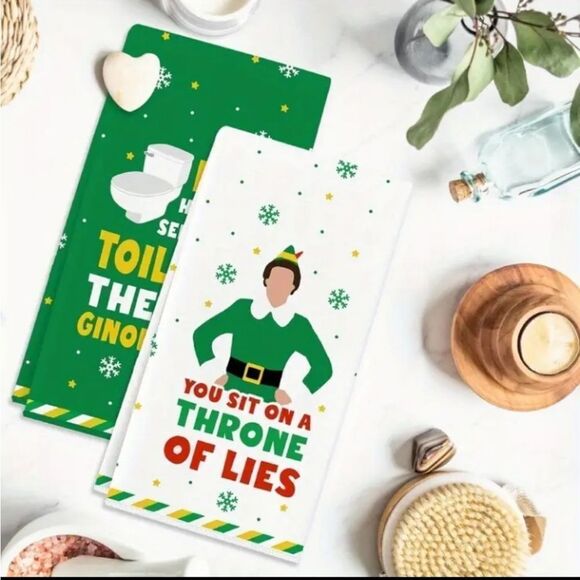 Elf Christmas KITCHEN TOWELS SET OF 2 - Picture 3 of 5